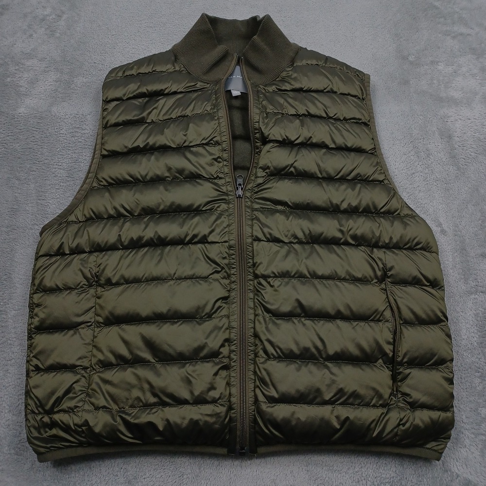 Neiman Marcus Vest Mens Large Green Puffer Down Cashmere Full Zip Pockets